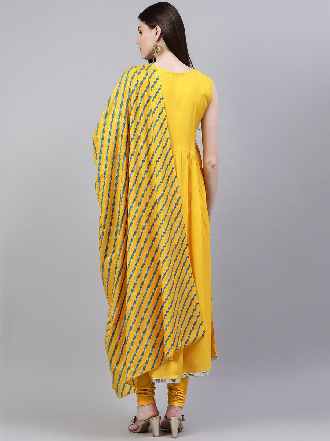 Solid Rayon Flared Kurta Dupatta Set (Mustard) (Pre-Order)