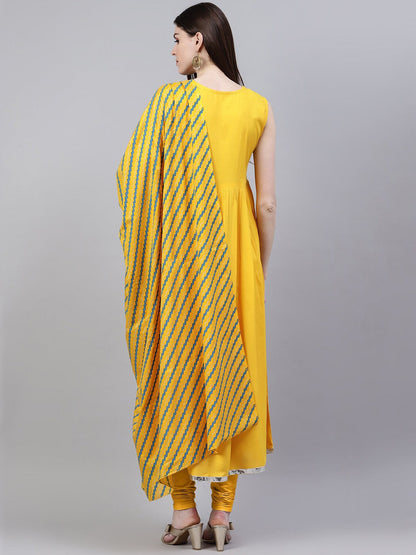 Solid Rayon Flared Kurta Dupatta Set (Mustard) (Pre-Order)