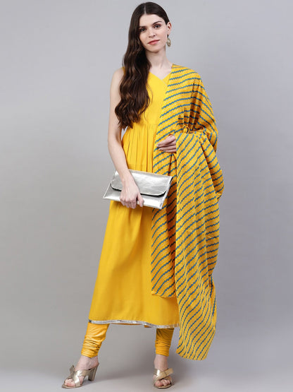 Solid Rayon Flared Kurta Dupatta Set (Mustard) (Pre-Order)
