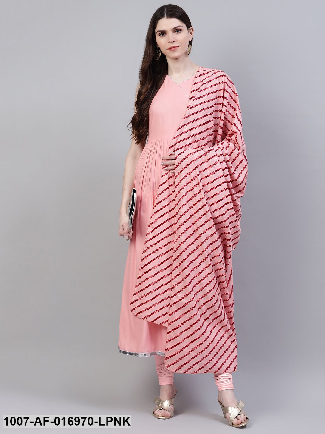 Solid Rayon Flared Kurta Dupatta Set (Light Pink) (Pre-Order)