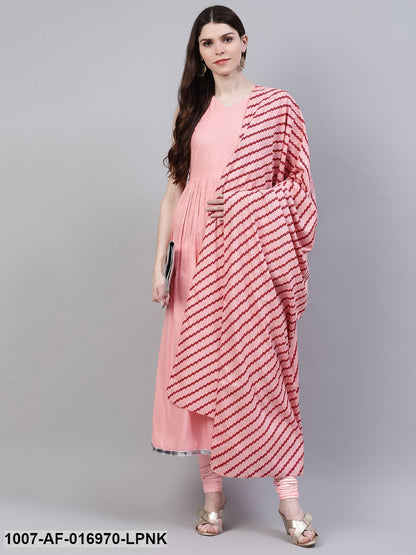 Solid Rayon Flared Kurta Dupatta Set (Light Pink) (Pre-Order)