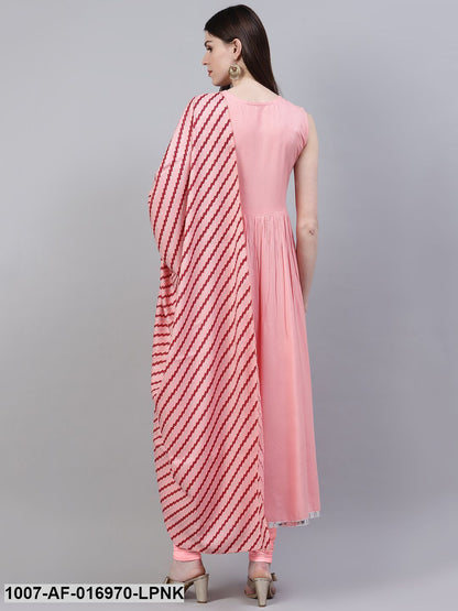Solid Rayon Flared Kurta Dupatta Set (Light Pink) (Pre-Order)