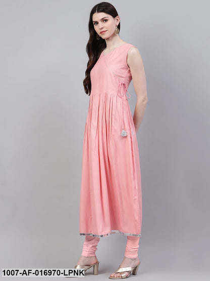Solid Rayon Flared Kurta Dupatta Set (Light Pink) (Pre-Order)