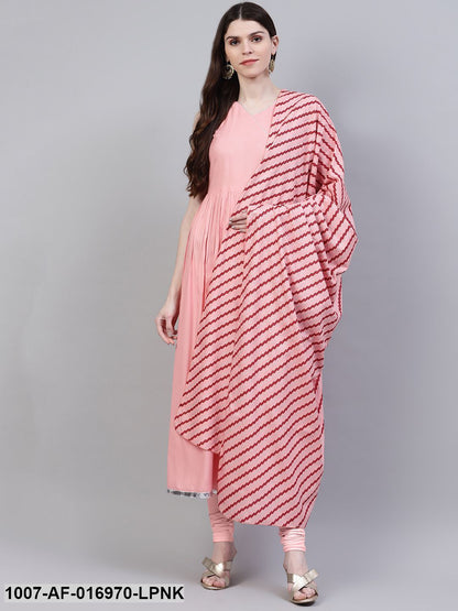 Solid Rayon Flared Kurta Dupatta Set (Light Pink) (Pre-Order)