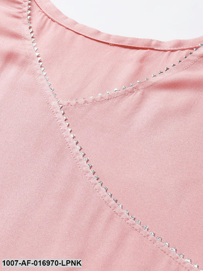 Solid Rayon Flared Kurta Dupatta Set (Light Pink) (Pre-Order)