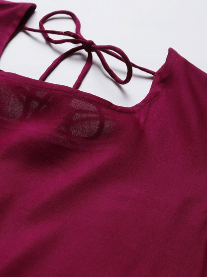 Gold Print Rayon Flared Kurta Dupatta Set (Wine) (Pre-Order)