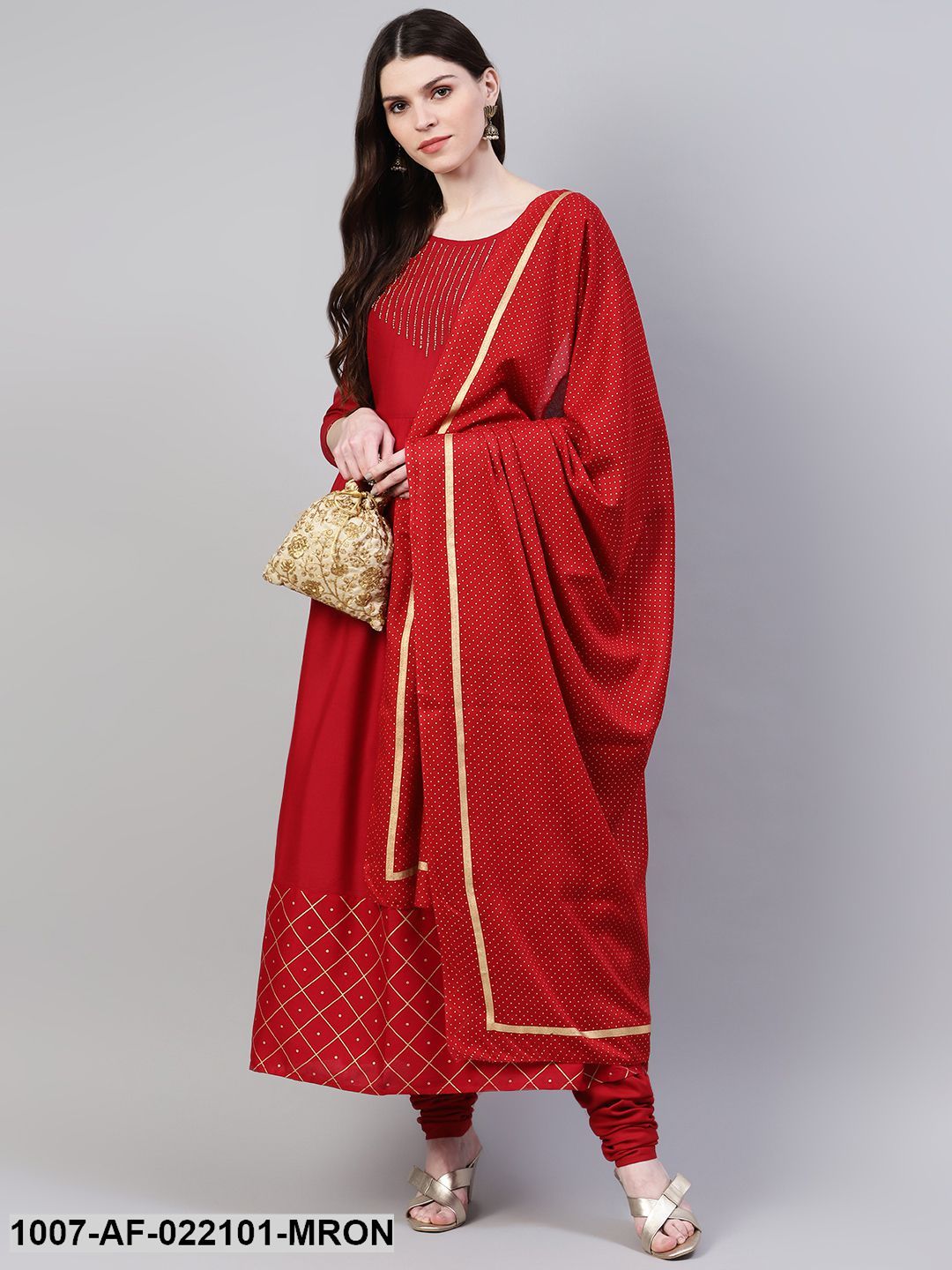 Women's Embroidered Rayon Flared Kurta Dupatta Set (Maroon) (Pre-Order)
