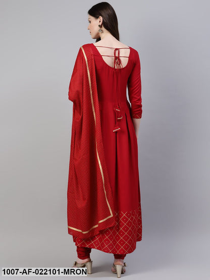 Women's Embroidered Rayon Flared Kurta Dupatta Set (Maroon) (Pre-Order)
