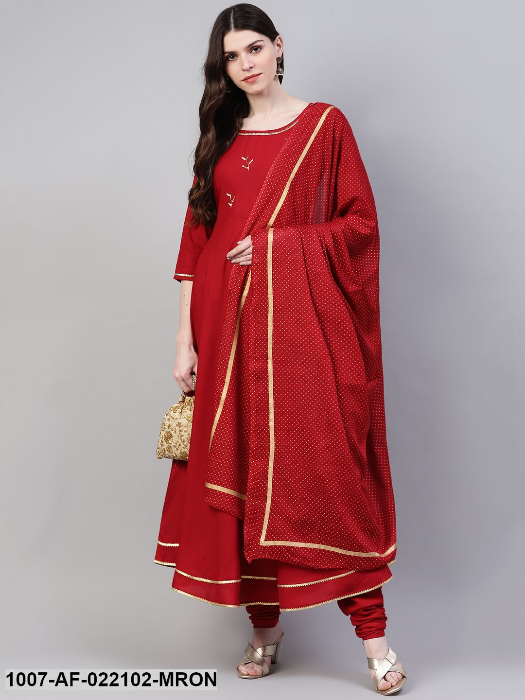 Women's Embroidered Rayon Flared Kurta Dupatta Set (Maroon) (Pre-Order)