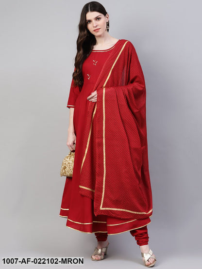 Women's Embroidered Rayon Flared Kurta Dupatta Set (Maroon) (Pre-Order)