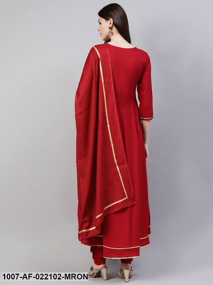 Women's Embroidered Rayon Flared Kurta Dupatta Set (Maroon) (Pre-Order)