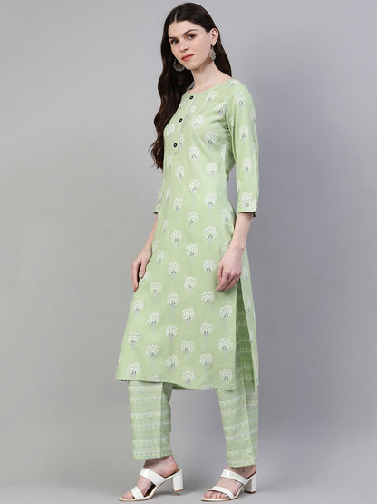 Women's Printed Rayon Straight Kurta Pant Dupatta Set (Pastel Green) (Pre-Order)