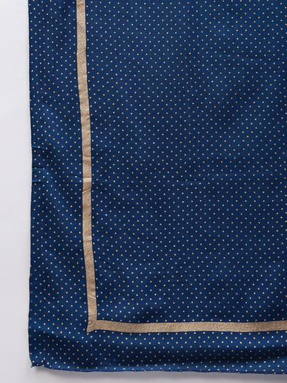 Women's Gold Print Rayon Flared Kurta Dupatta Set (Teal Blue) (Pre-Order)