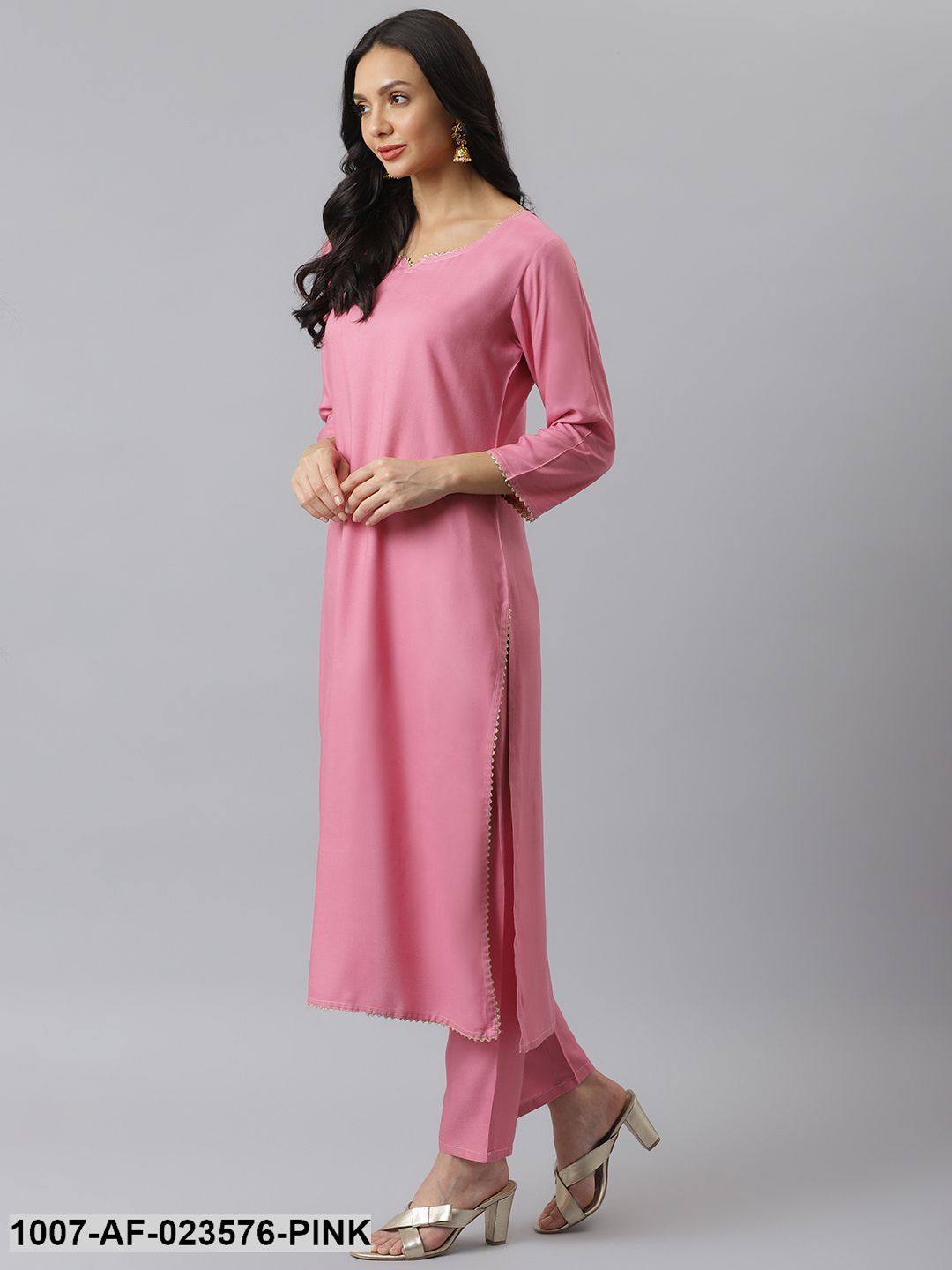 Solid Rayon Straight Kurta Pant Dupatta Set (Pre-Order)