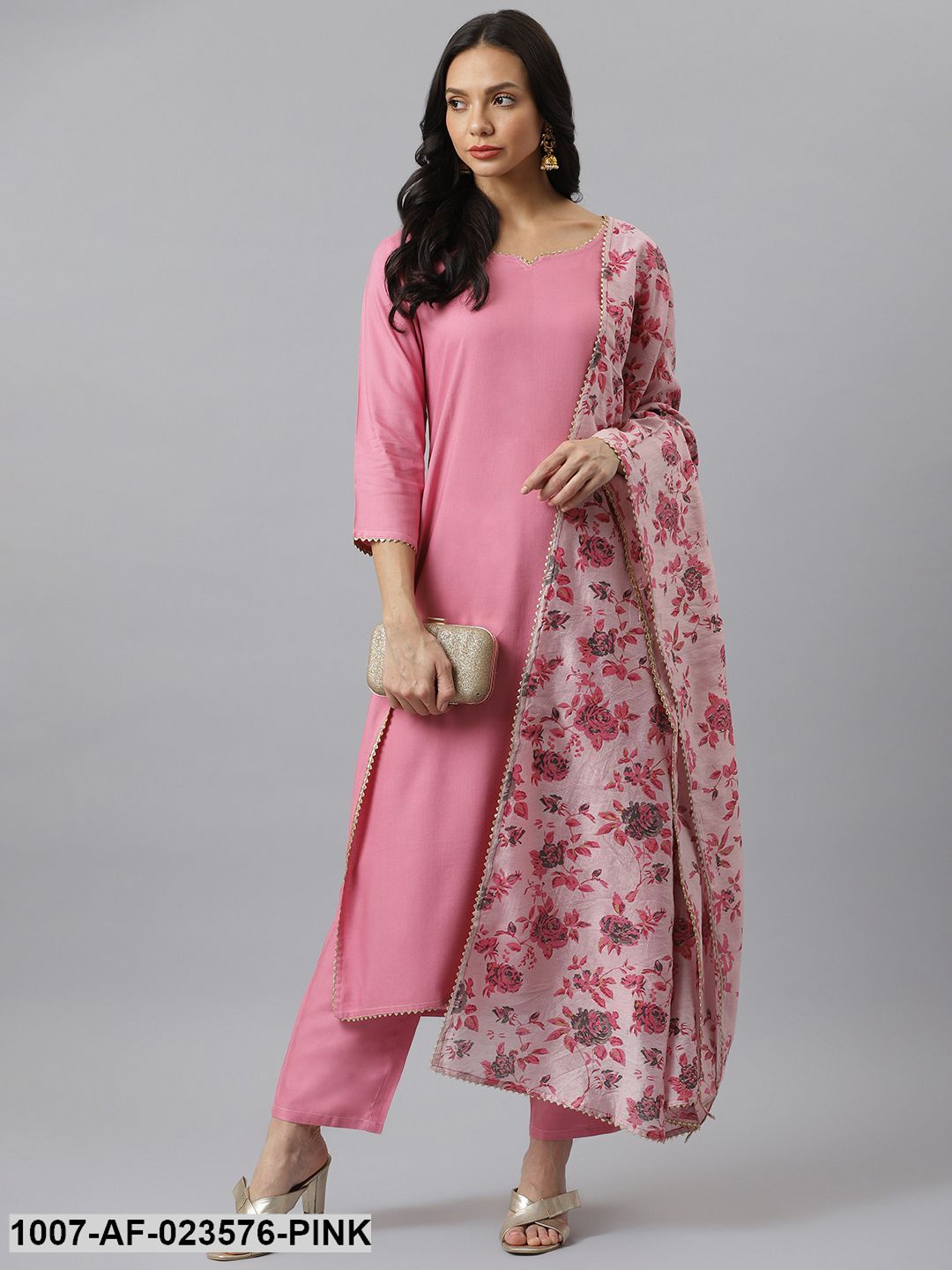 Solid Rayon Straight Kurta Pant Dupatta Set (Pre-Order)