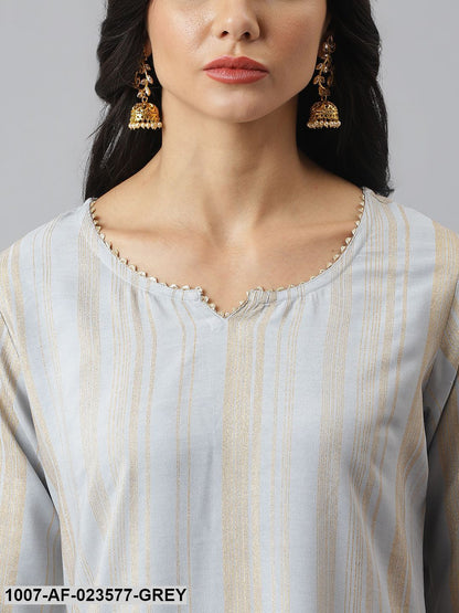 Striped Rayon Straight Kurta Pant Dupatta Set (Pre-Order)