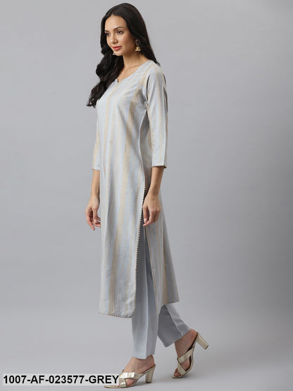Striped Rayon Straight Kurta Pant Dupatta Set (Pre-Order)
