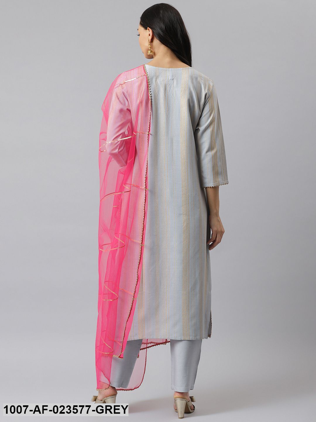 Striped Rayon Straight Kurta Pant Dupatta Set (Pre-Order)