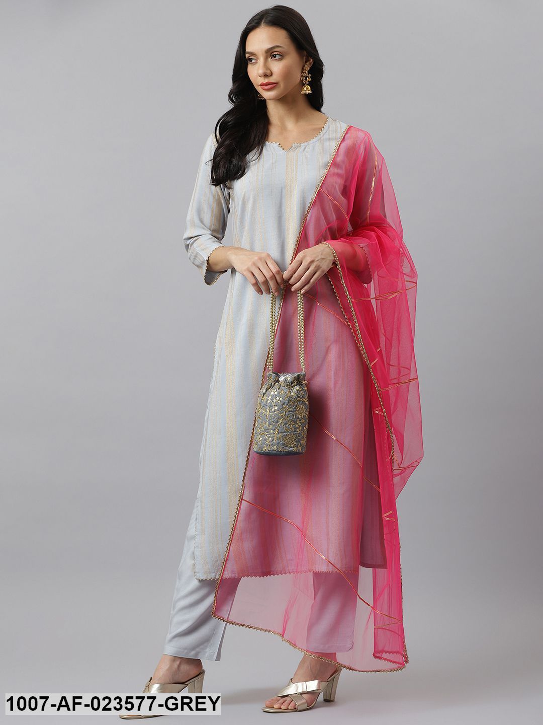 Striped Rayon Straight Kurta Pant Dupatta Set (Pre-Order)