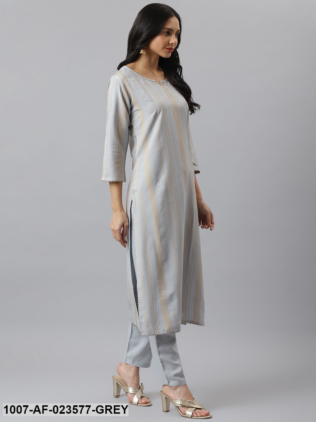 Striped Rayon Straight Kurta Pant Dupatta Set (Pre-Order)