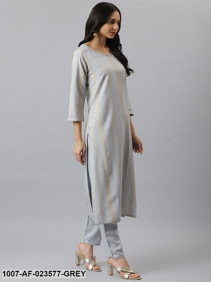 Striped Rayon Straight Kurta Pant Dupatta Set (Pre-Order)