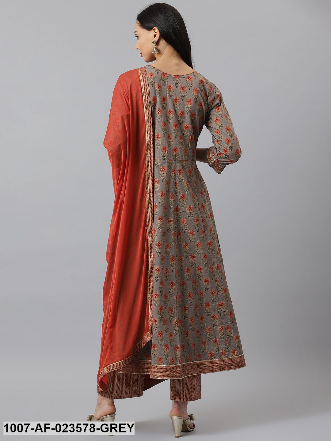 Floral Printed Cotton Anarkali Kurta with Pant & Dupatta (Pre-Order)