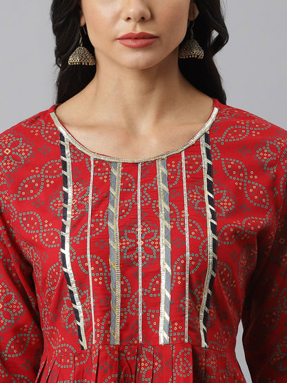 Bandhani Print Rayon Pleated Kurta Dhoti Pant Set (Pre-Order)