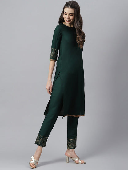 Solid Rayon Straight Kurta Pant Dupatta Set (Pre-Order)