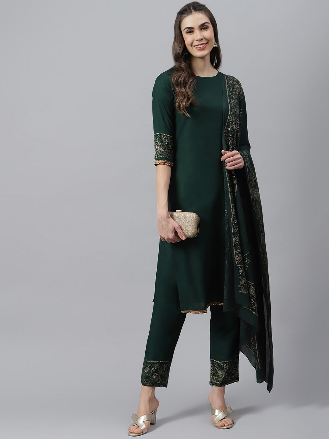 Solid Rayon Straight Kurta Pant Dupatta Set (Pre-Order)