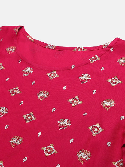 Gold Printed Rayon Straight Kurta Pant Set (Pre-Order)