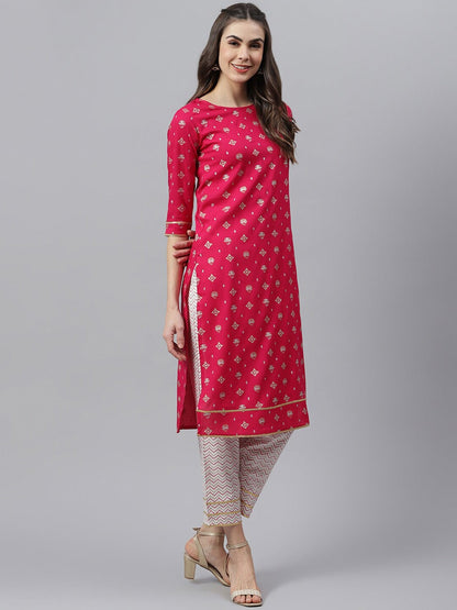 Gold Printed Rayon Straight Kurta Pant Set (Pre-Order)