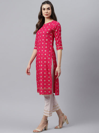 Gold Printed Rayon Straight Kurta Pant Set (Pre-Order)