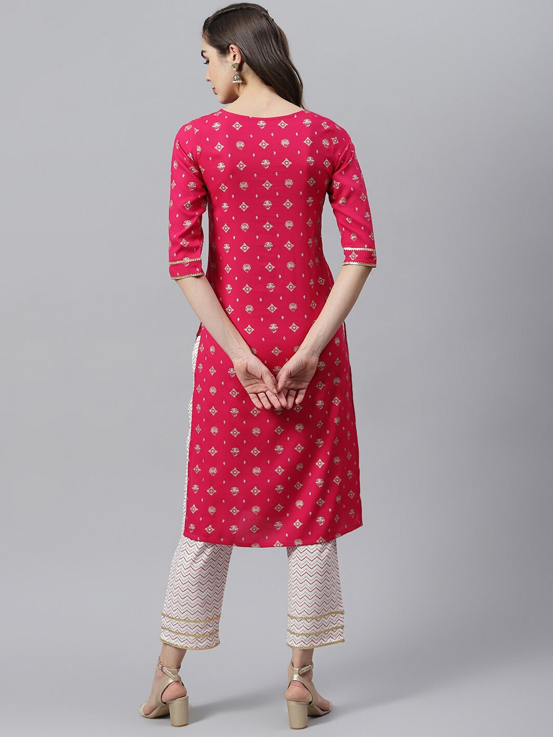 Gold Printed Rayon Straight Kurta Pant Set (Pre-Order)