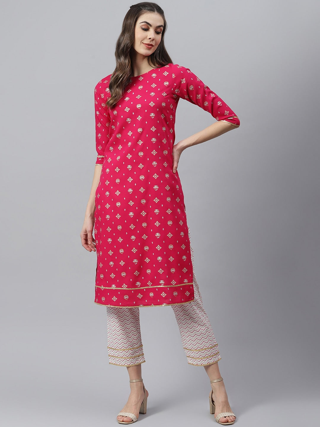 Gold Printed Rayon Straight Kurta Pant Set (Pre-Order)