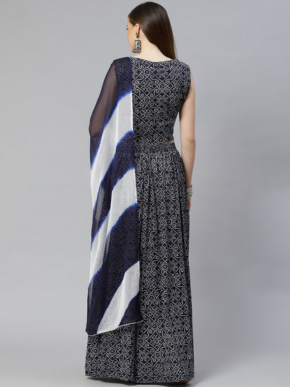 Women Bandhani Print Cambric Crop Top Skirt Set (Pre-Order)