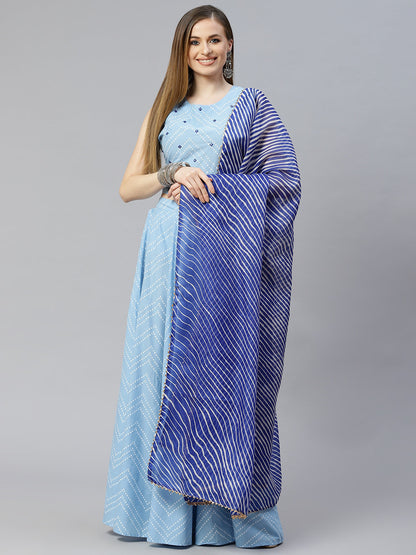 Women Bandhani Print Cambric Crop Top Skirt Set (Pre-Order)