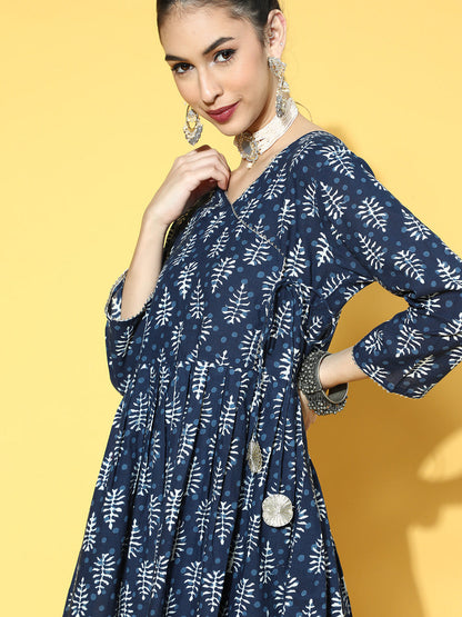 Indigo Printed Cotton Short Kurti with Dhoti Pant (Pre-Order)