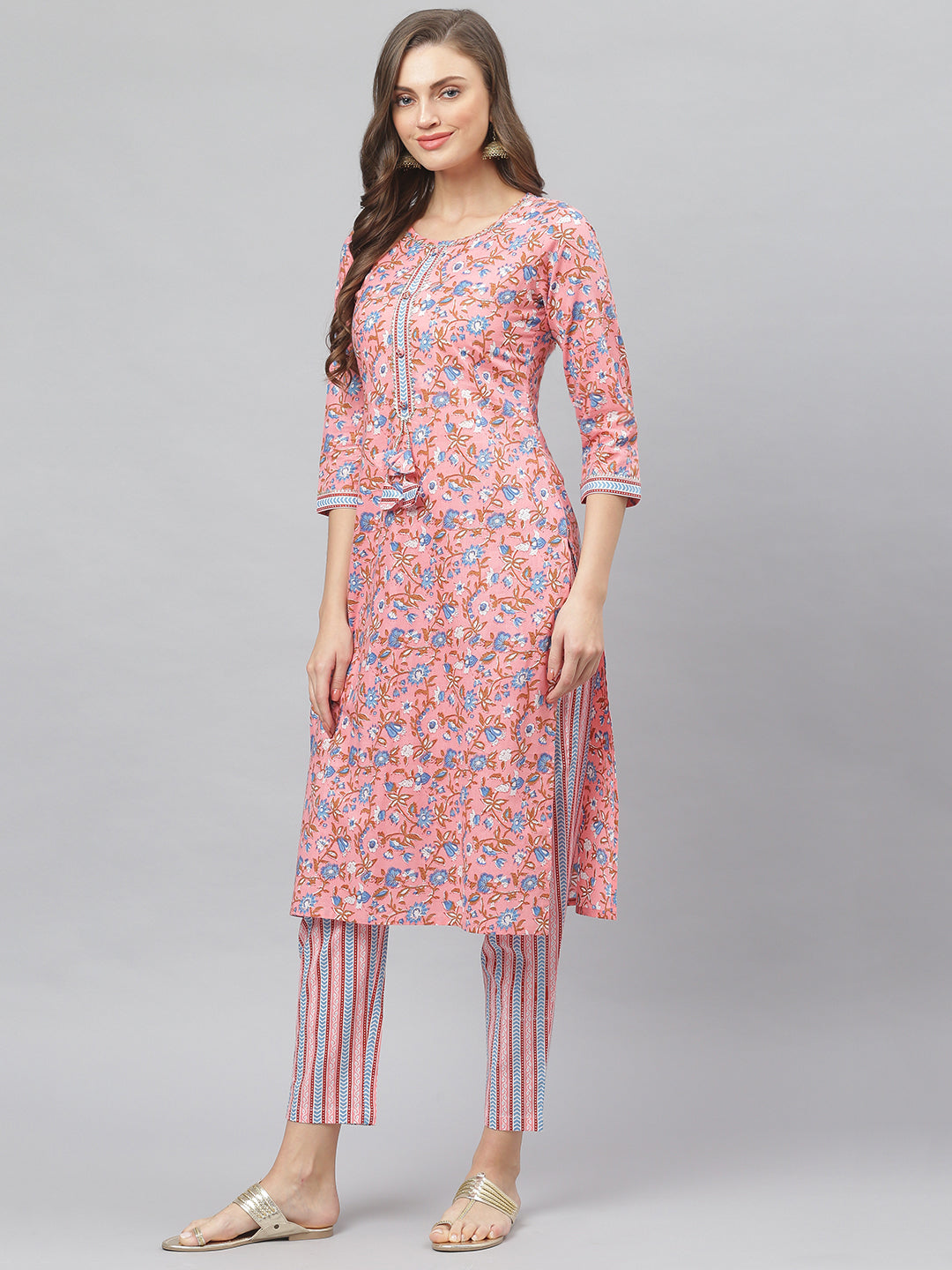Women's Floral Print Cotton Straight Kurta Pant Set (Pre-Order)