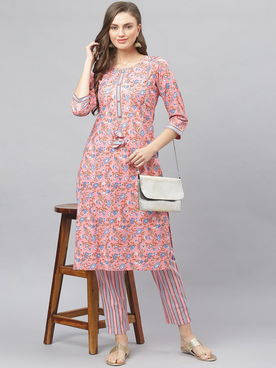 Women's Floral Print Cotton Straight Kurta Pant Set (Pre-Order)