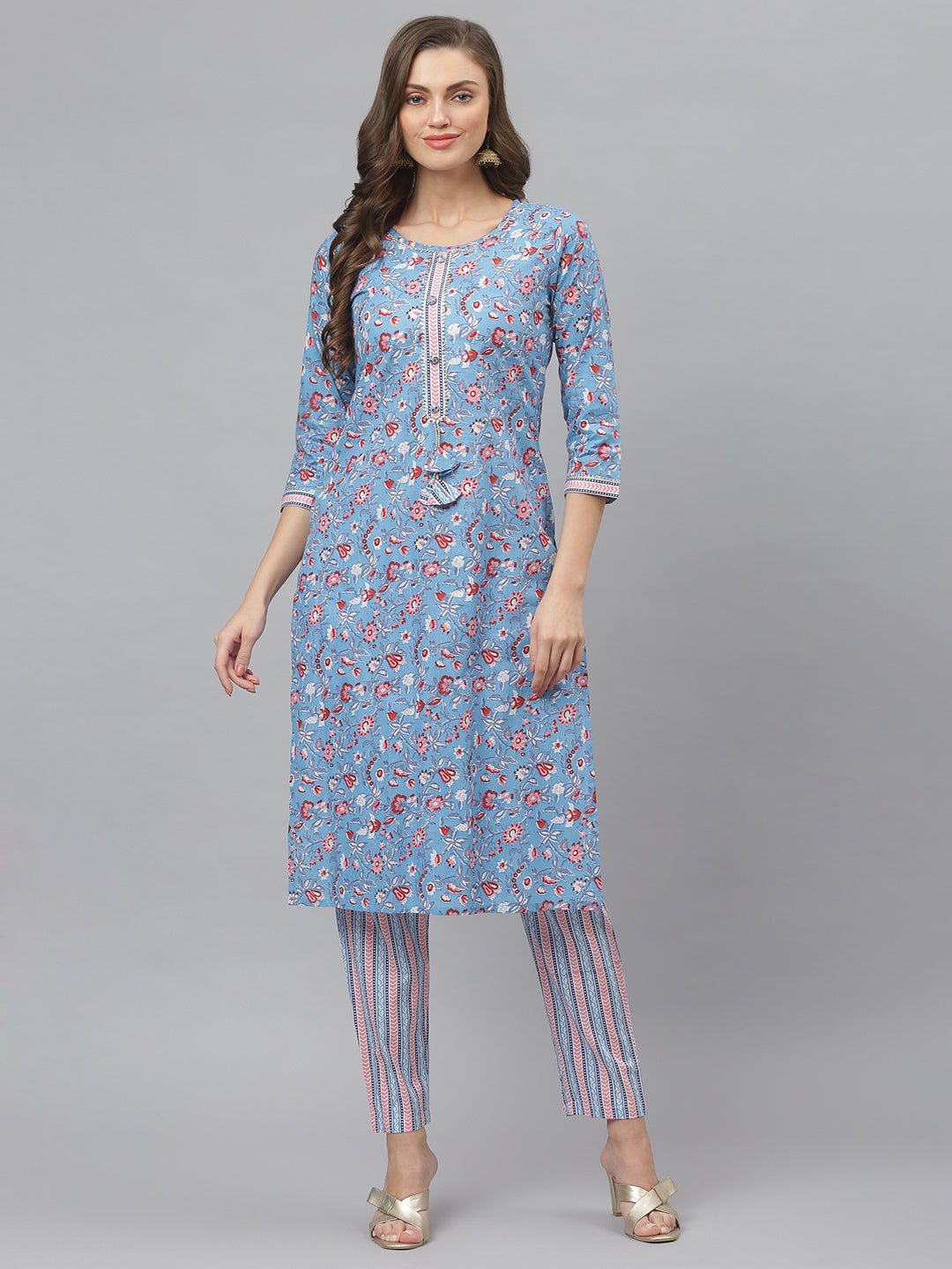 Women's Floral Print Cotton Straight Kurta Pant Set (Pre-Order)