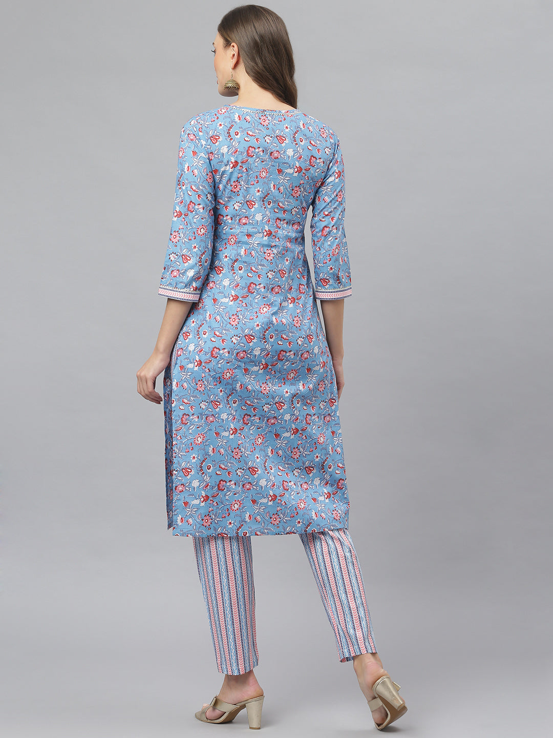 Women's Floral Print Cotton Straight Kurta Pant Set (Pre-Order)