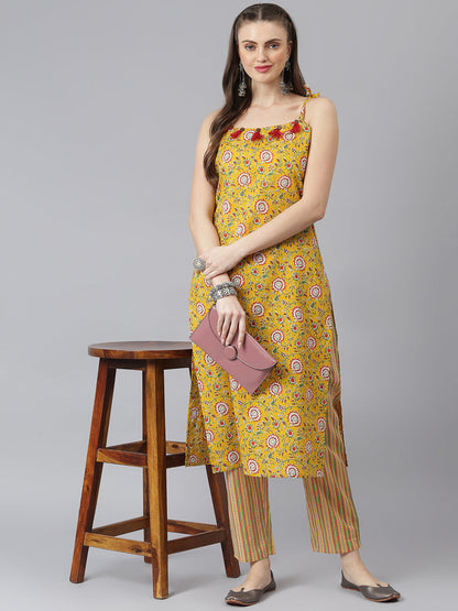 Floral Ptinted Cotton Straight Kurta Pant Set (Pre-Order)
