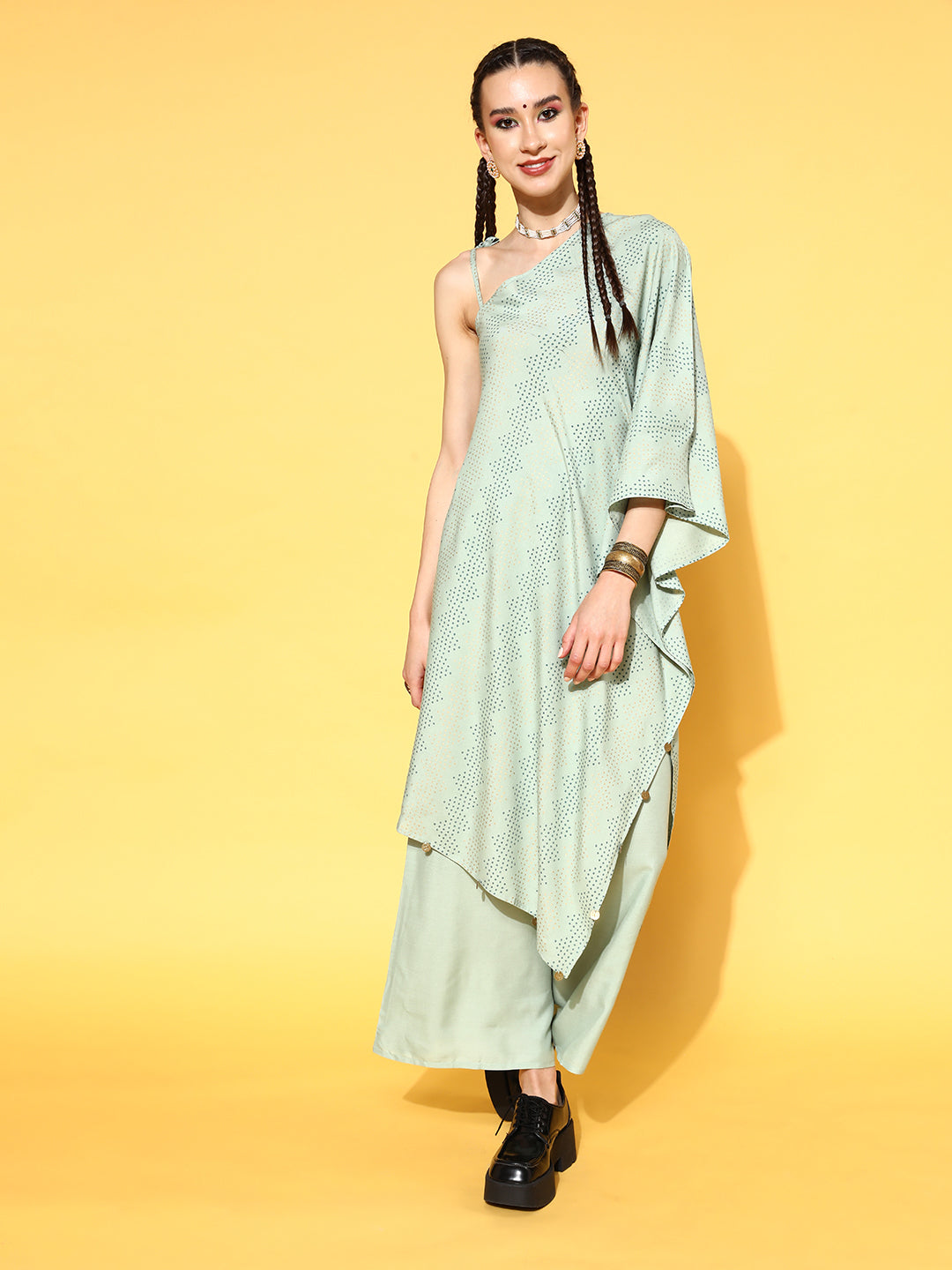 rayon printed Asymmetric kurta palazzo set (Pre-Order)