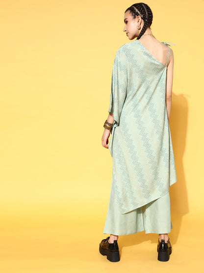 rayon printed Asymmetric kurta palazzo set (Pre-Order)