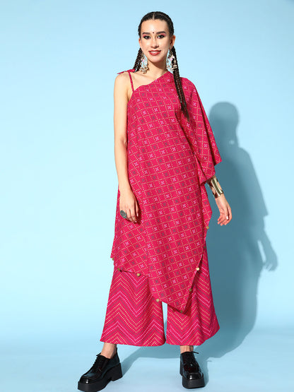 rayon printed Asymmetric kurta palazzo set (Pre-Order)