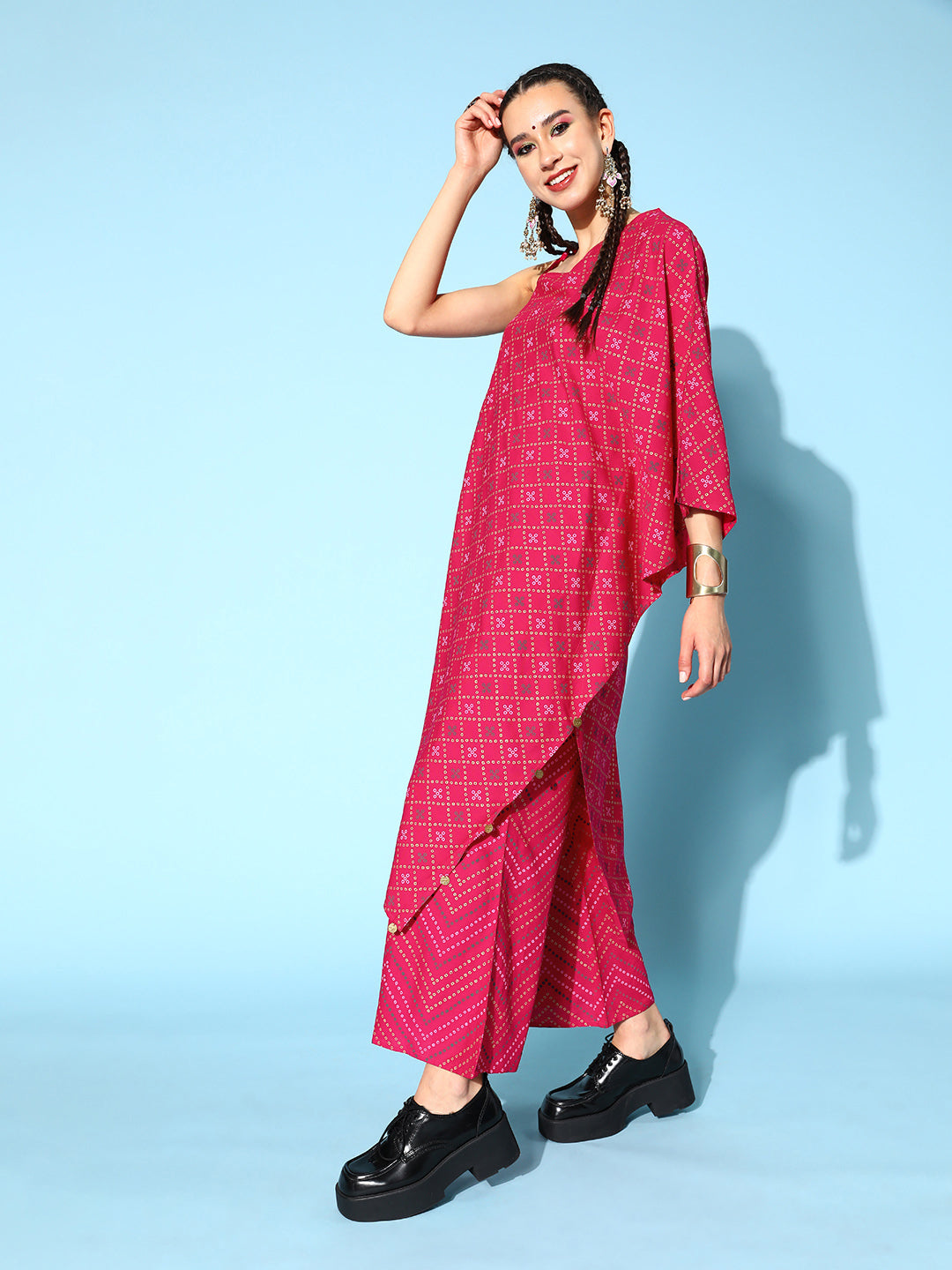 rayon printed Asymmetric kurta palazzo set (Pre-Order)