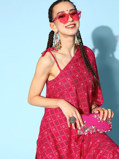 rayon printed Asymmetric kurta palazzo set (Pre-Order)