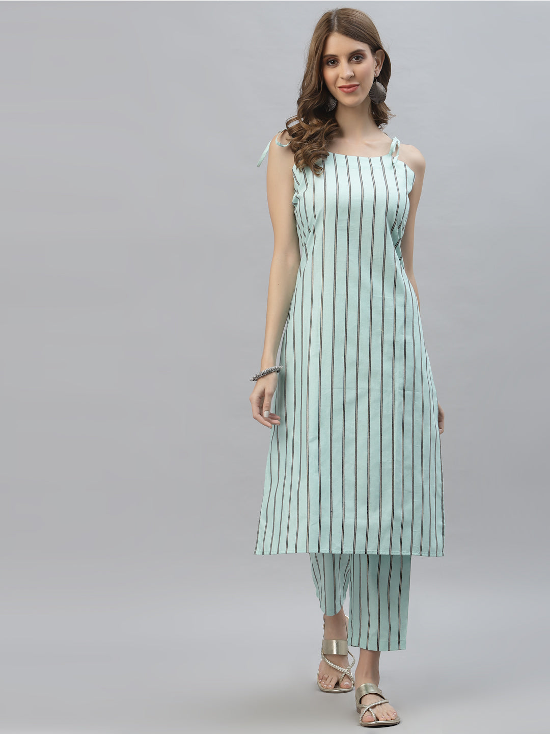 Striped Cotton Blend Straight Kurta Pant Set (Pre-Order)