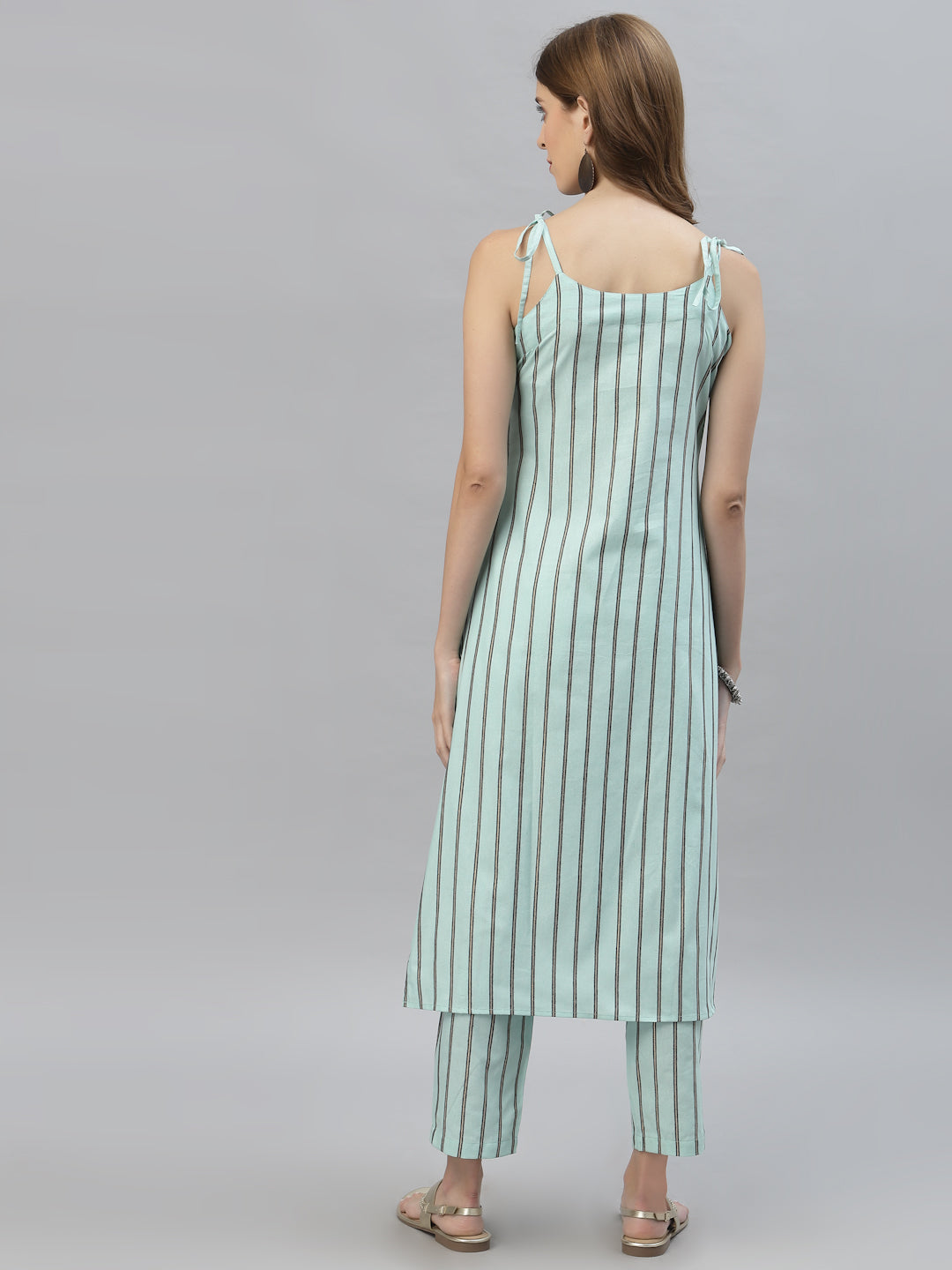 Striped Cotton Blend Straight Kurta Pant Set (Pre-Order)