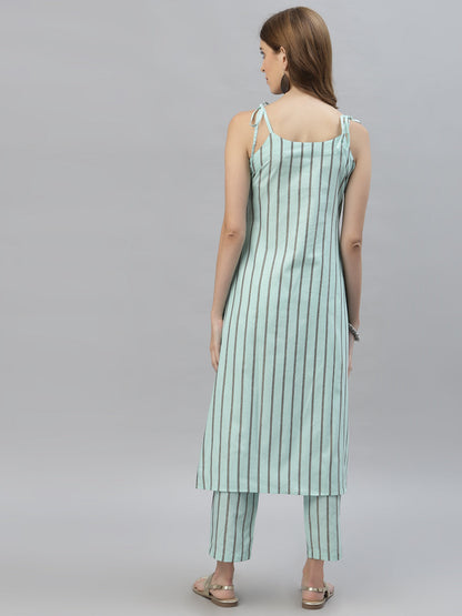 Striped Cotton Blend Straight Kurta Pant Set (Pre-Order)